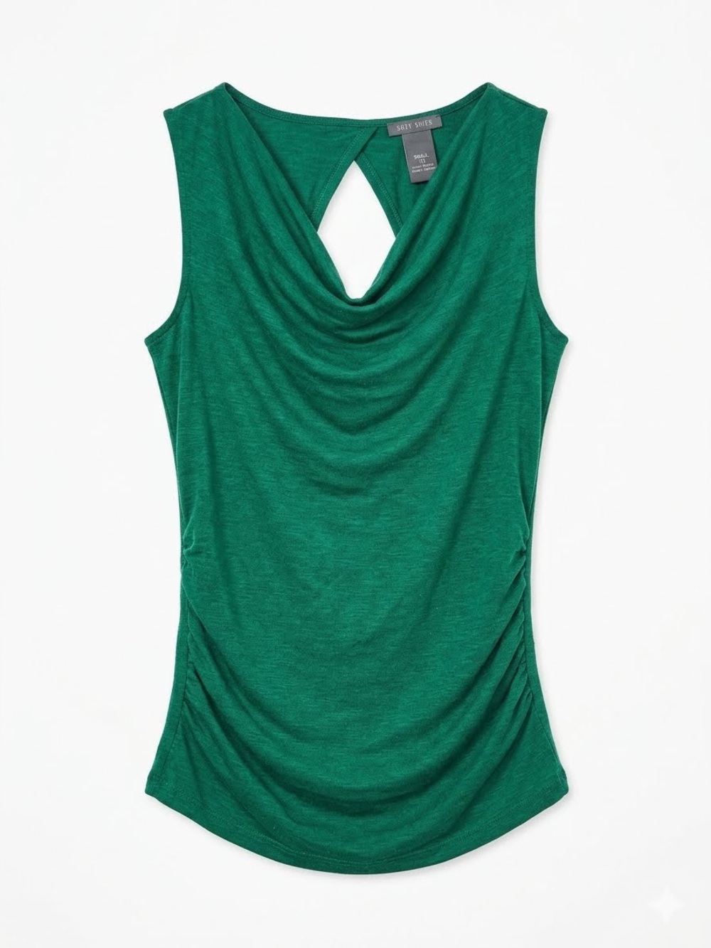 SUZY SHIER Emerald Green Cowl Neck Ruched Sleeveless Top Size Small